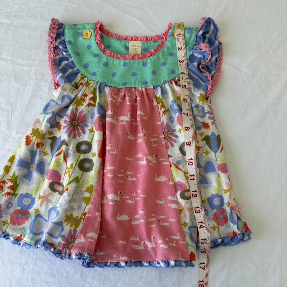 Matilda Jane Girls Multicolor Swan Print Floral Ruffle Tunic Top Size 4